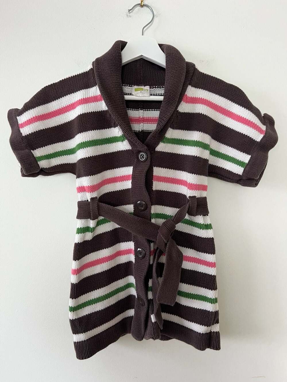 Crazy 8 Striped Cotton Short Sleeve Belted Cardigan Sweater Youth Medium